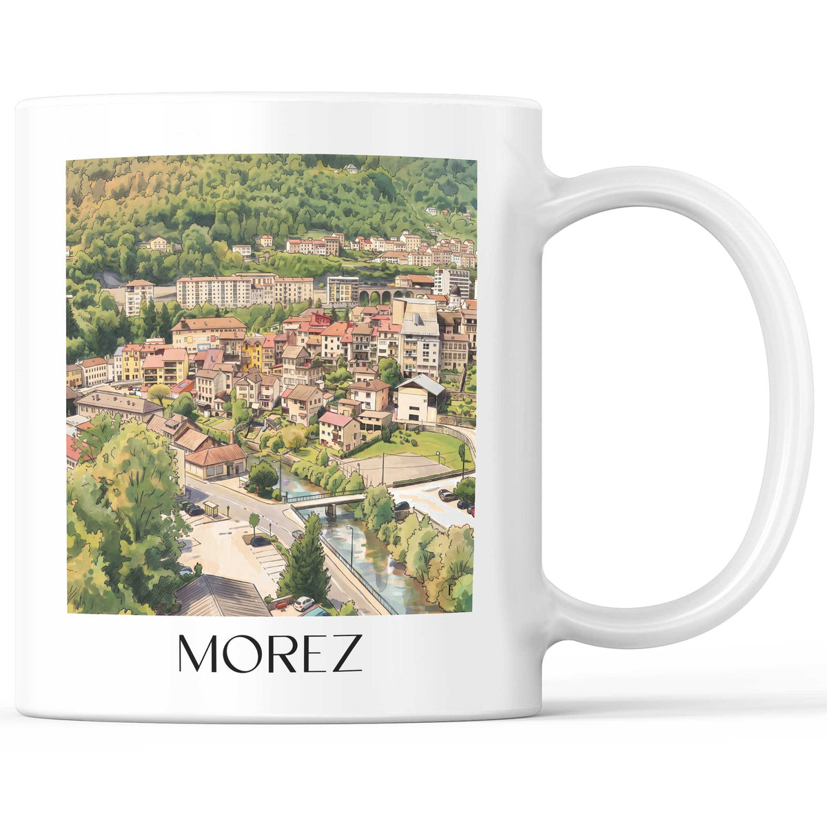 Morez Kaffeebecher - Jura - Frankreich Becher - Kaffeetasse im Aquarell Stil