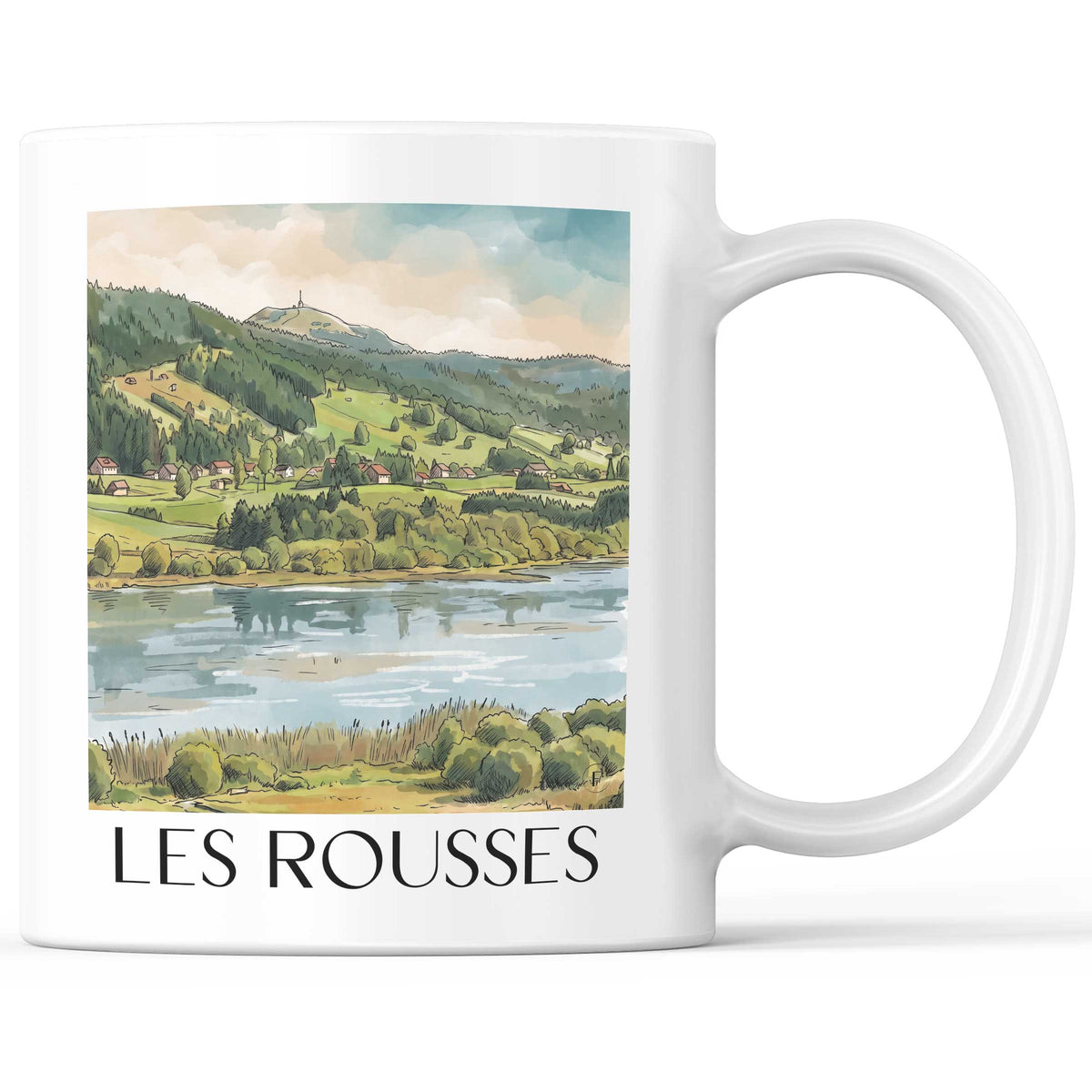 Les Rousses Kaffeebecher - Haut-Jura - Frankreich Becher - Kaffeetasse im Aquarell Stil