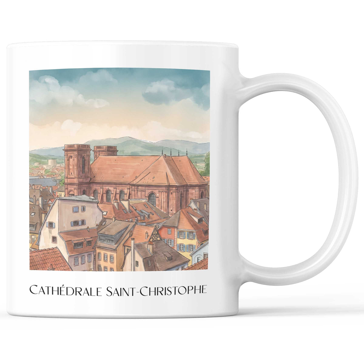 Cathédrale Saint-Christophe Kaffeebecher - Belfort - Frankreich Becher - Kaffeetasse im Aquarell Stil