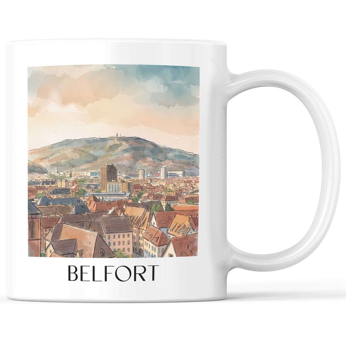 Belfort Kaffeebecher - Franche-Comté - Frankreich Becher - Kaffeetasse im Aquarell Stil