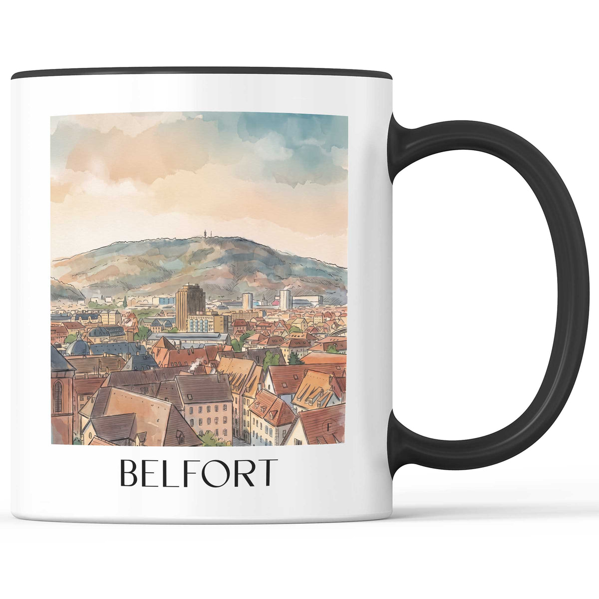 Belfort Kaffeebecher - Franche-Comté - Frankreich Becher - Kaffeetasse im Aquarell Stil