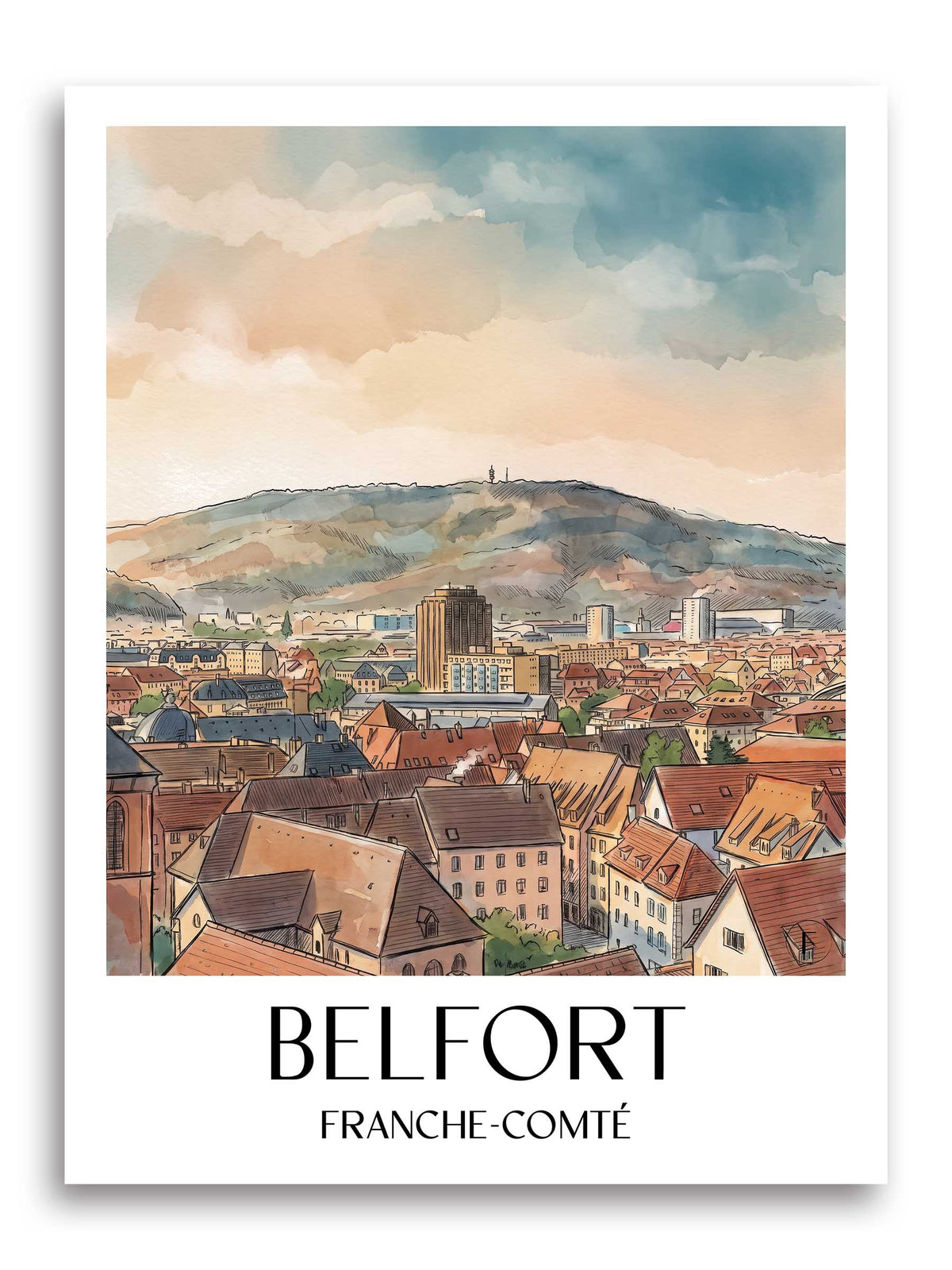 Belfort Poster - Franche-Comté - Frankreich Kunstdruck - Aquarell von A4 bis A1
