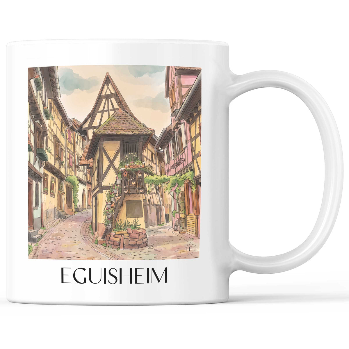 Eguisheim Kaffeebecher - Elsass - Frankreich Becher - Kaffeetasse im Aquarell Stil