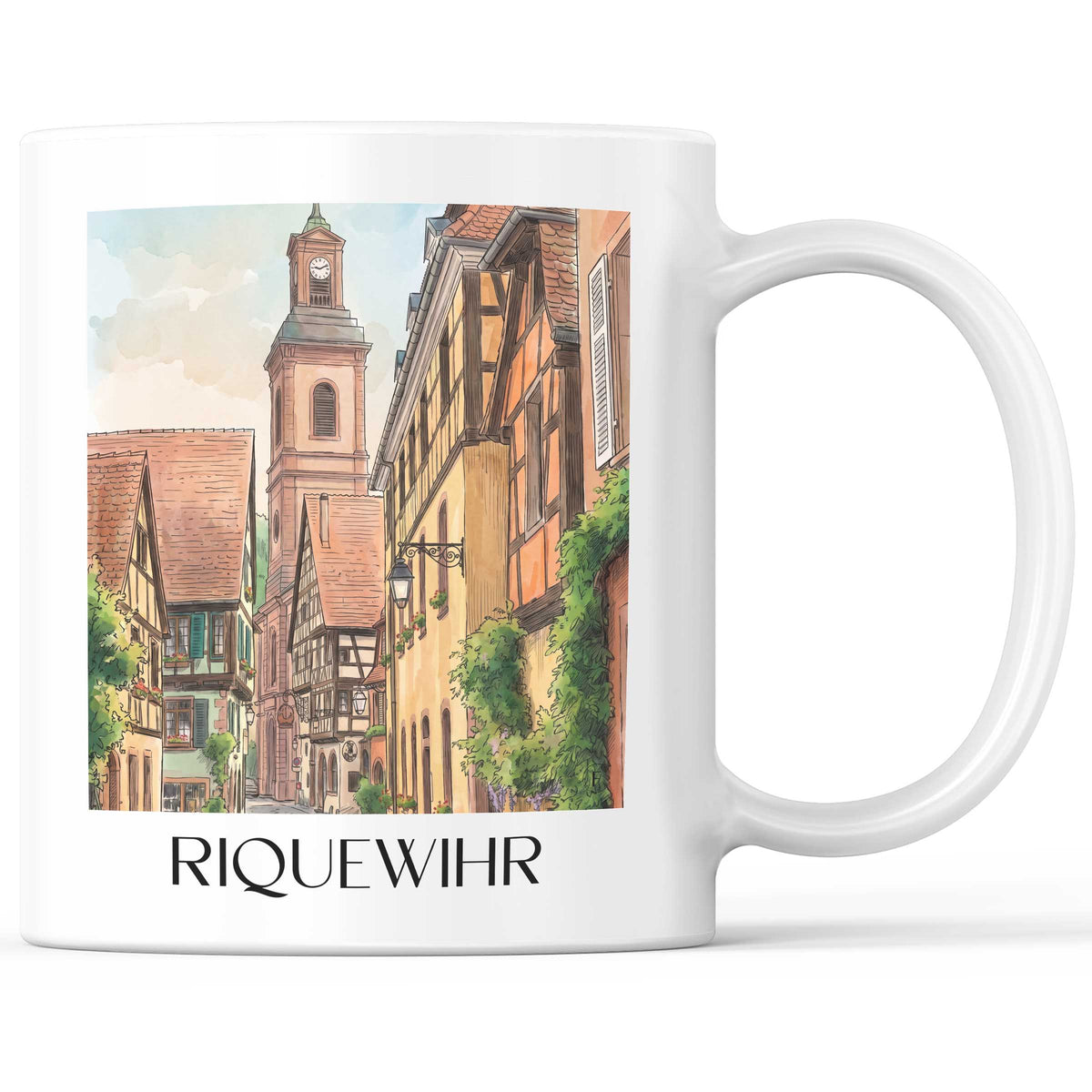 Riquewihr Kaffeebecher - Elsass - Frankreich Becher - Kaffeetasse im Aquarell Stil