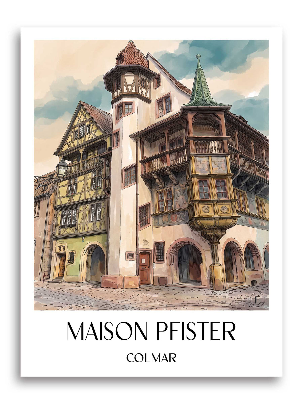 maison-pfister-colmar-frankreich-poster-aquarell