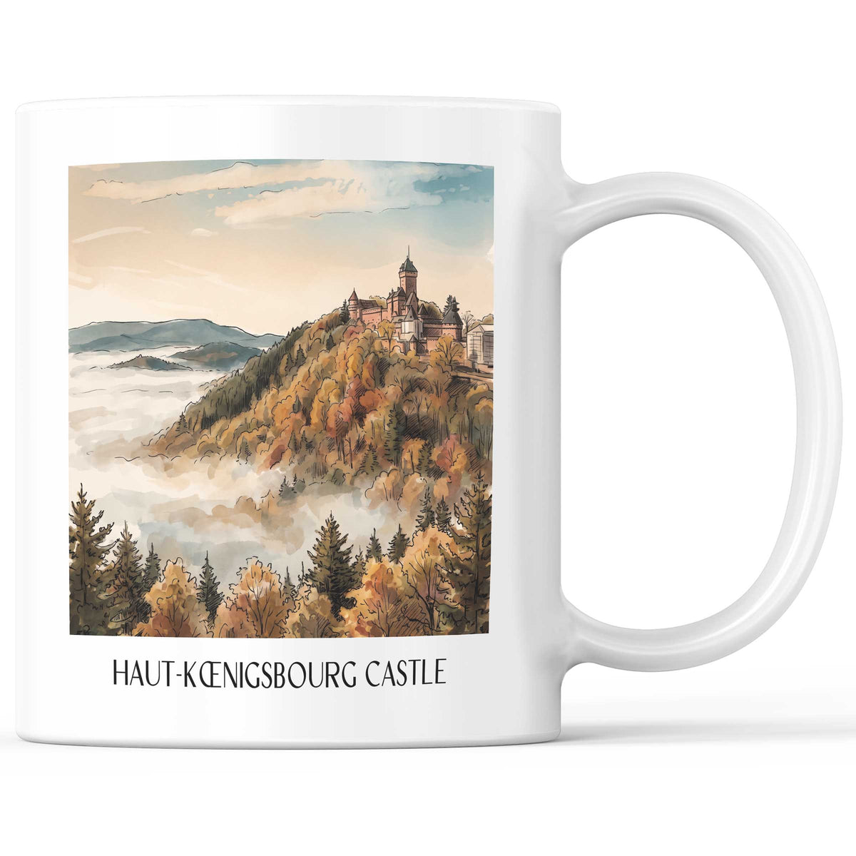 Château du Haut-Kœnigsbourg Kaffeebecher - Orschwiller - Frankreich Becher - Kaffeetasse im Aquarell Stil