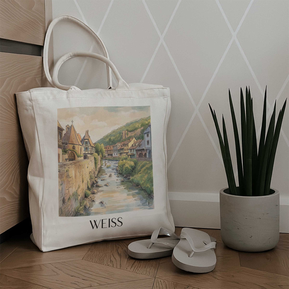 weiss-kayserberg-frankreich-einkaufstasche-aquarell