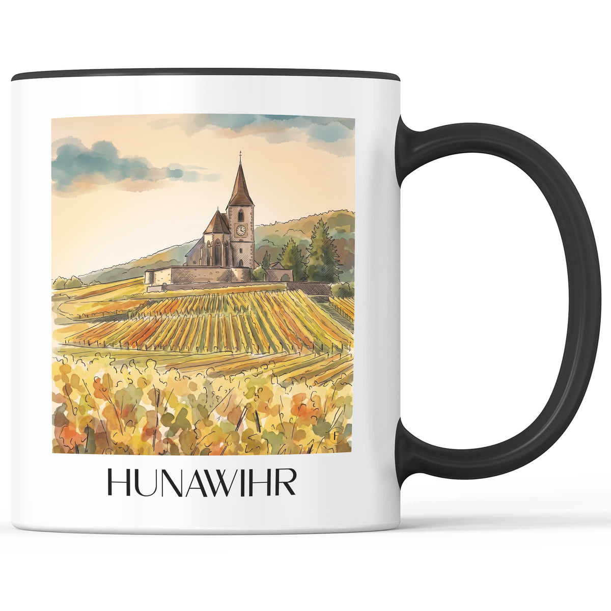 Hunawihr Kaffeebecher - Route des Vins d'Alsace - Frankreich Becher - Kaffeetasse im Aquarell Stil