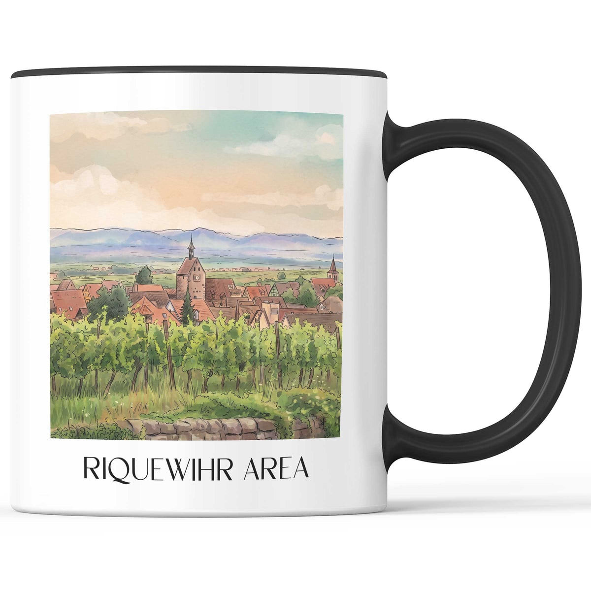 Riquewihr-Umland Kaffeebecher - Route des Vins d'Alsace - Frankreich Becher - Kaffeetasse im Aquarell Stil