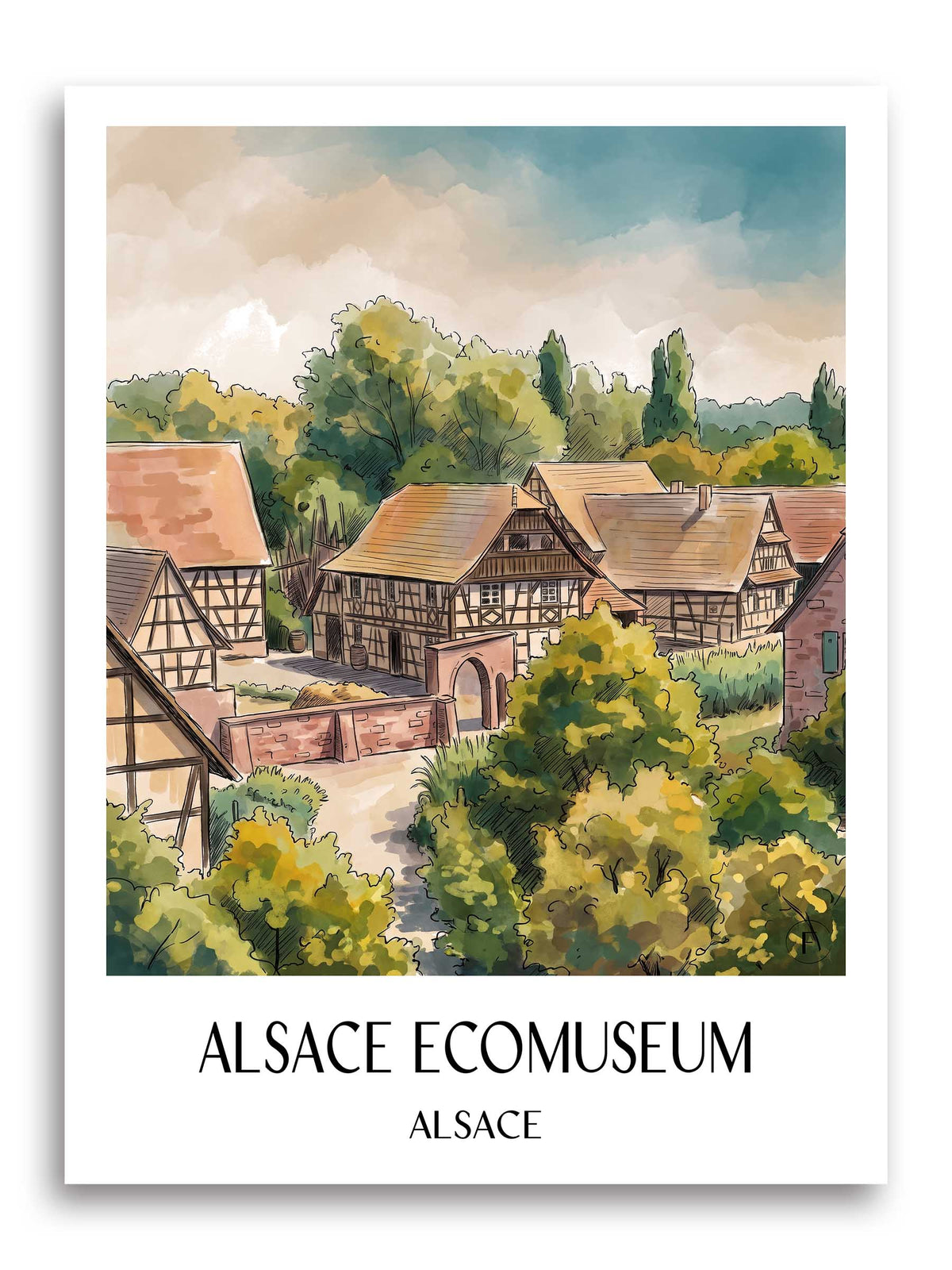 Écomusée d'Alsace Poster - Elsass - Frankreich Kunstdruck - Aquarell von A4 bis A1