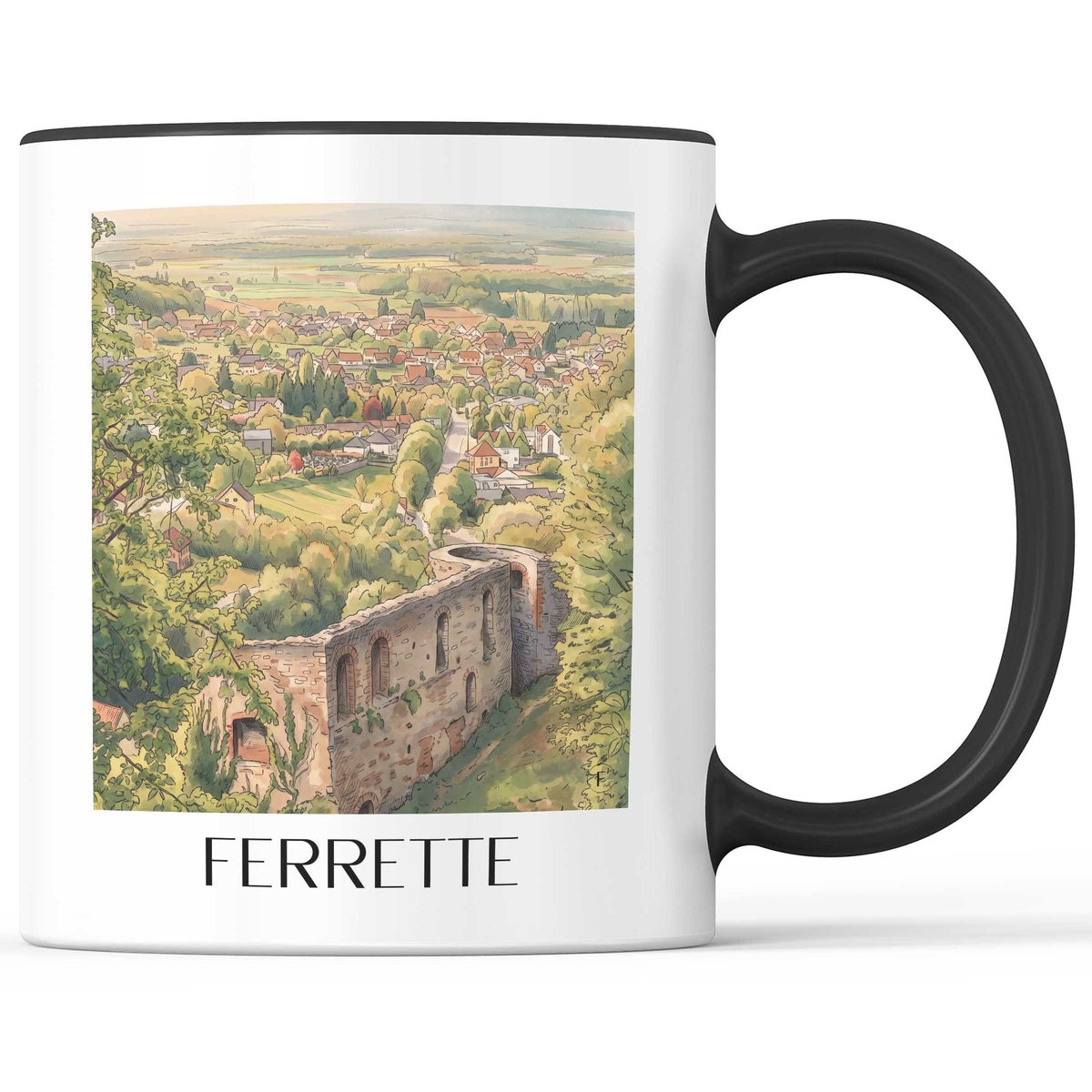 Ferrette Kaffeebecher - Sundgau - Frankreich Becher - Kaffeetasse im Aquarell Stil