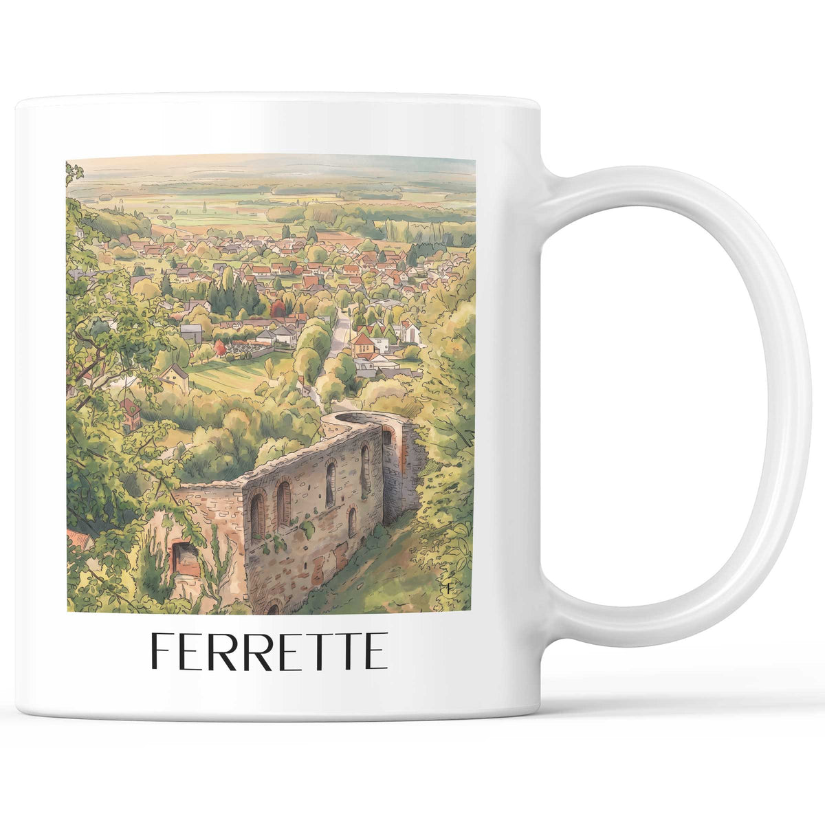 Ferrette Kaffeebecher - Sundgau - Frankreich Becher - Kaffeetasse im Aquarell Stil