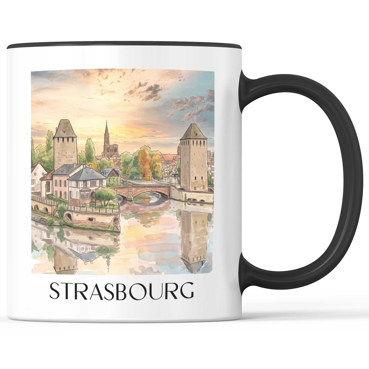 Strasbourg Kaffeebecher - Elsass - Frankreich Becher - Kaffeetasse im Aquarell Stil