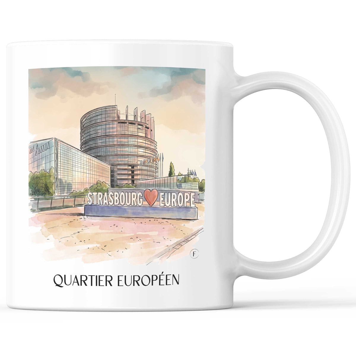 Quartier Européen Kaffeebecher - Strasbourg - Frankreich Becher - Kaffeetasse im Aquarell Stil