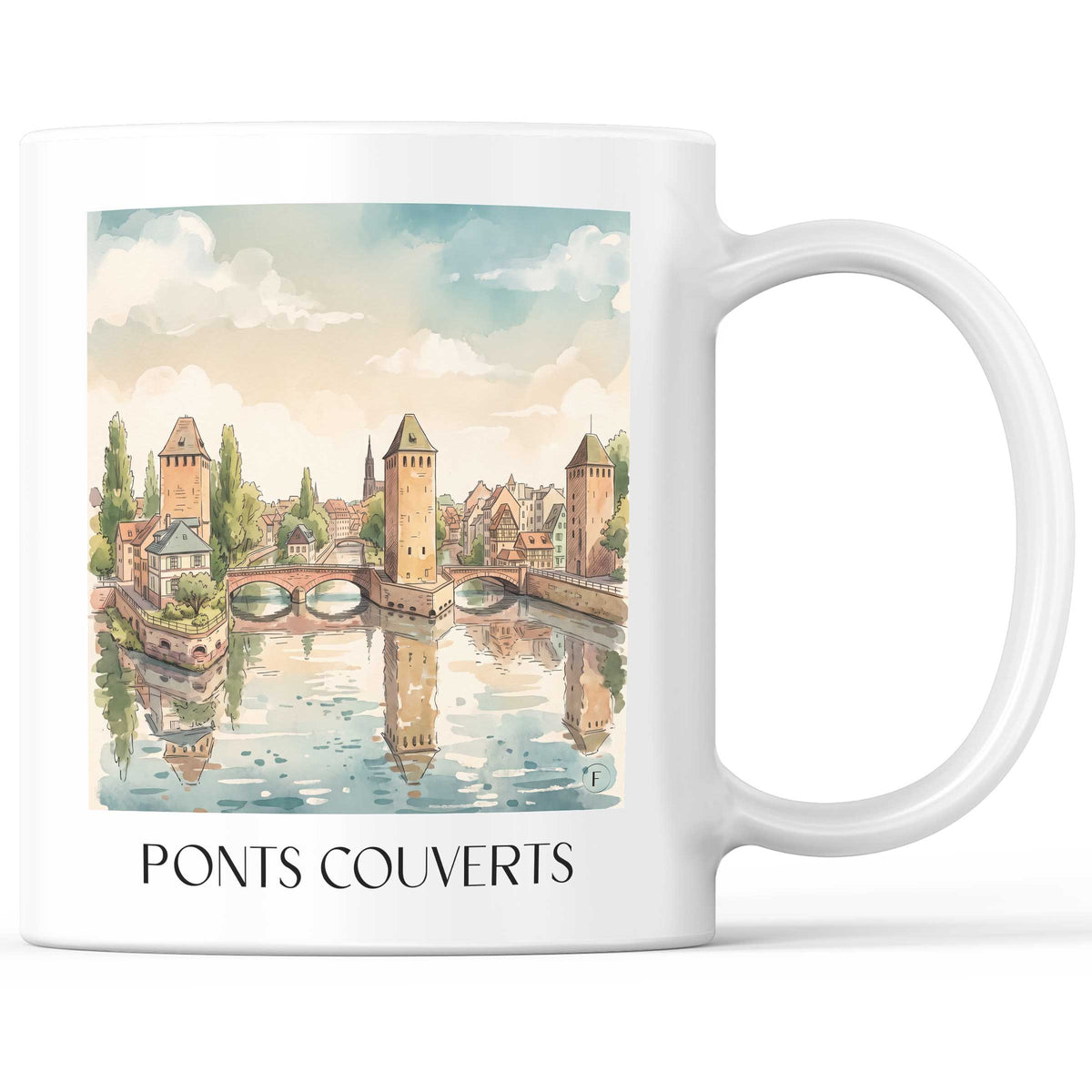 Ponts Couverts Kaffeebecher - Strasbourg - Frankreich Becher - Kaffeetasse im Aquarell Stil