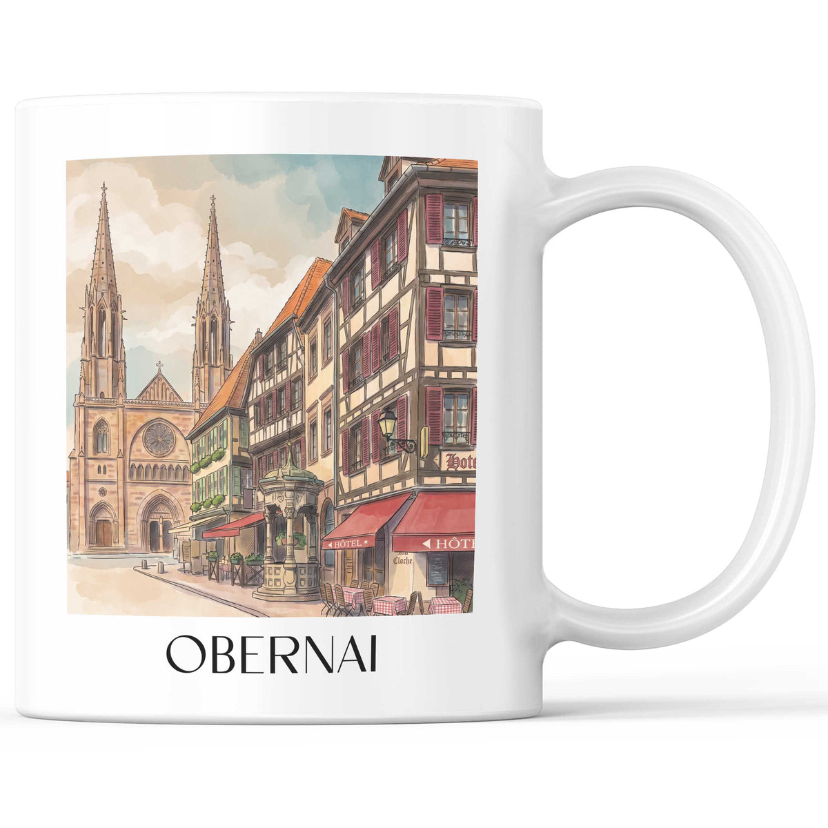 Obernai Kaffeebecher - Elsass - Frankreich Becher - Kaffeetasse im Aquarell Stil