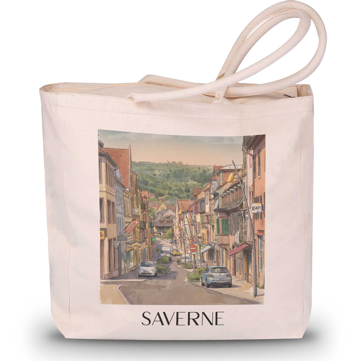 Saverne Shopping Tasche - Bas-Rhin - Frankreich Tote Bag - Einkaufstasche im Aquarell Stil