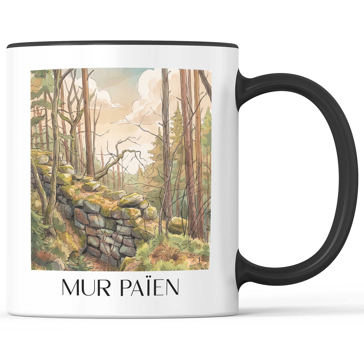 Mur Païen Kaffeebecher - Mont Sainte-Odile - Frankreich Becher - Kaffeetasse im Aquarell Stil