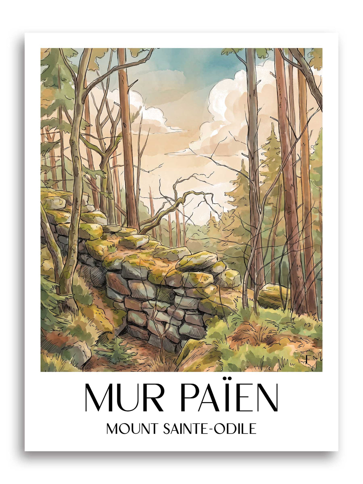 Mur Païen Poster - Mont Sainte-Odile - Frankreich Kunstdruck - Aquarell von A4 bis A1