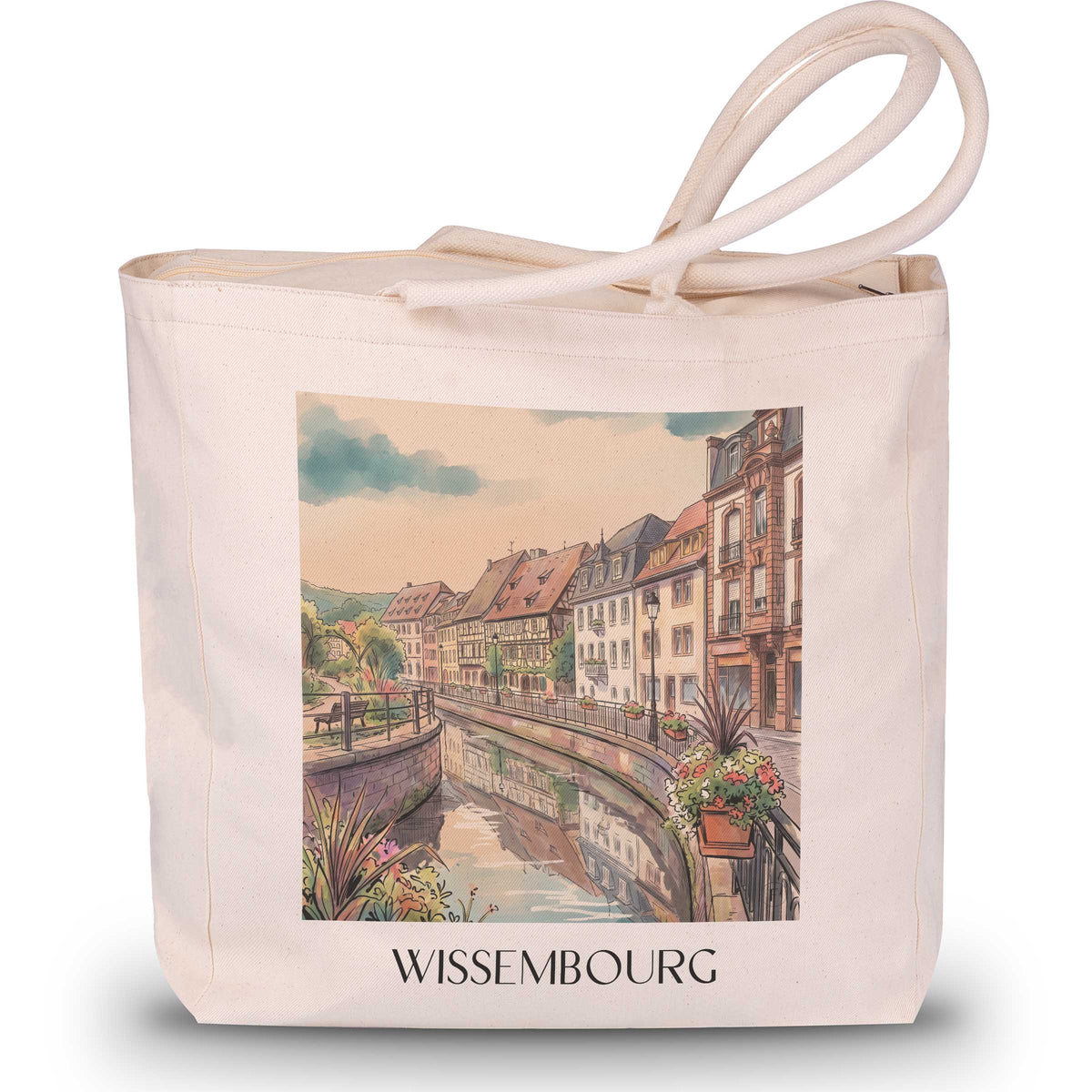 Wissembourg Shopping Tasche - Vosges du Nord - Frankreich Tote Bag - Einkaufstasche im Aquarell Stil