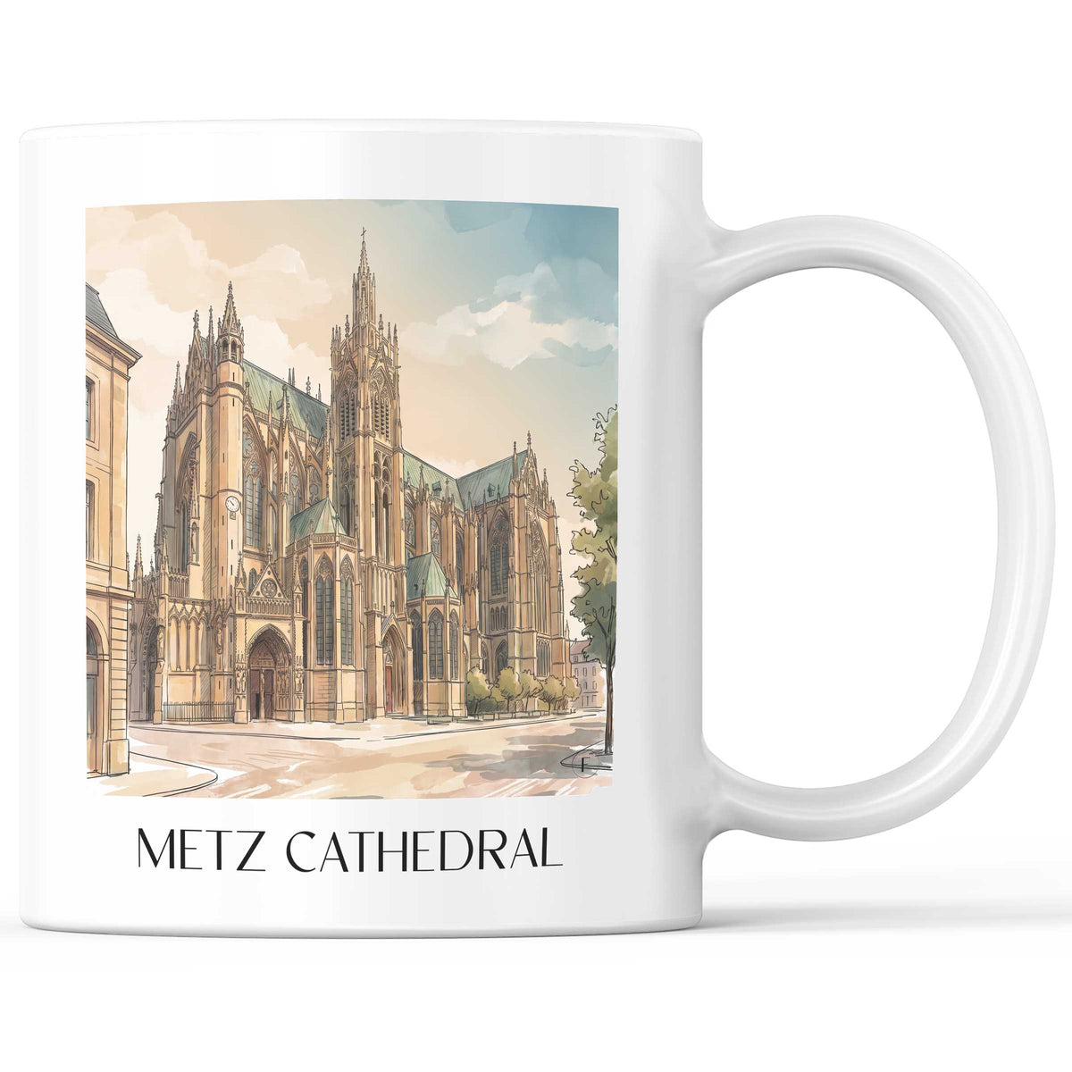 Cathédrale Saint-Étienne Kaffeebecher - Metz - Frankreich Becher - Kaffeetasse im Aquarell Stil