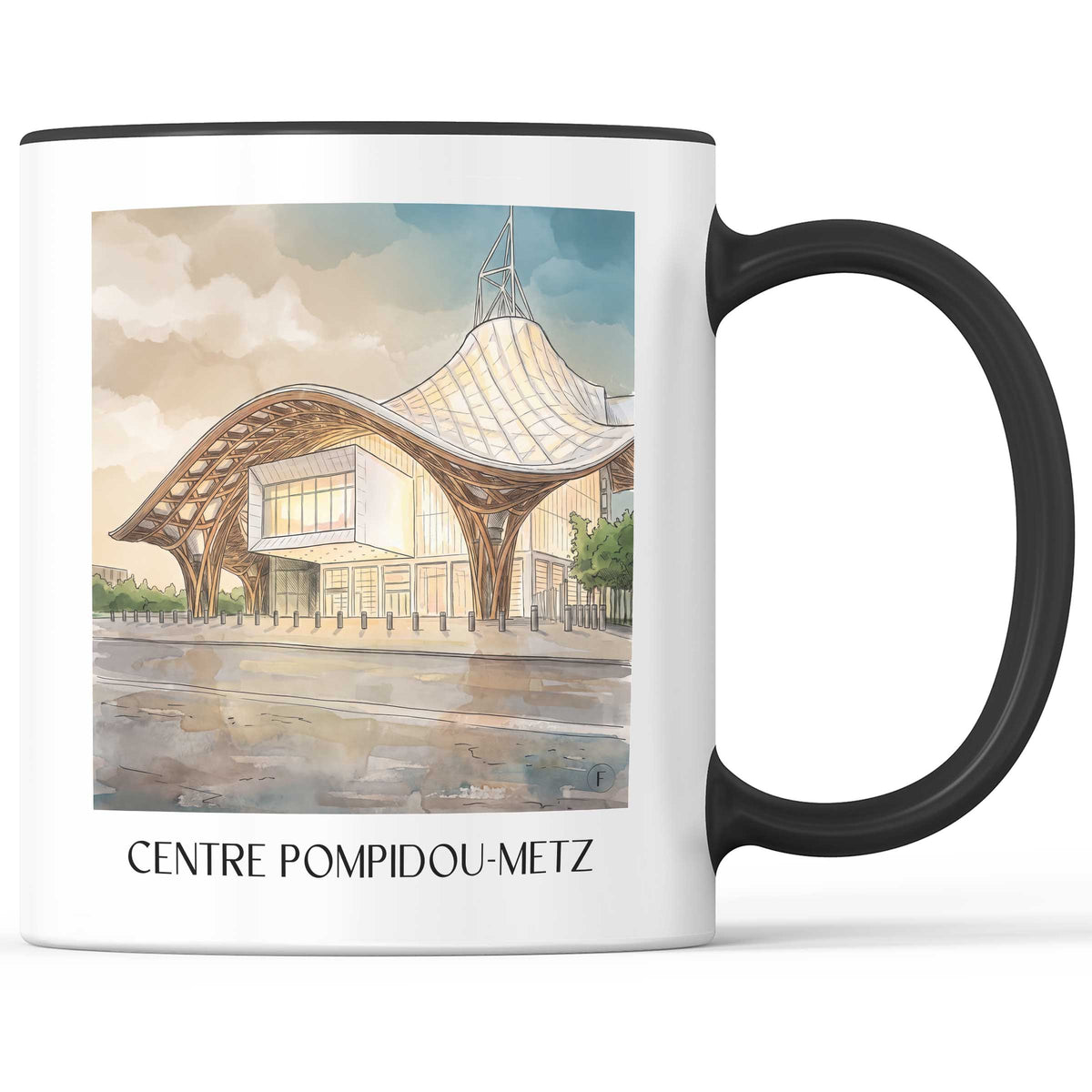 Centre Pompidou-Metz Kaffeebecher - Lothringen - Frankreich Becher - Kaffeetasse im Aquarell Stil