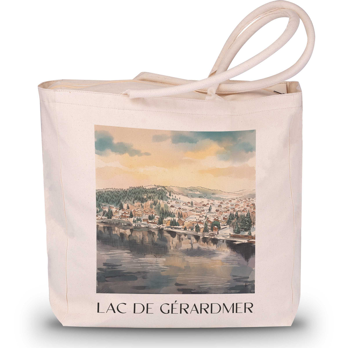 lac-de-gérardmer-vosges-frankreich-einkaufstasche-aquarell