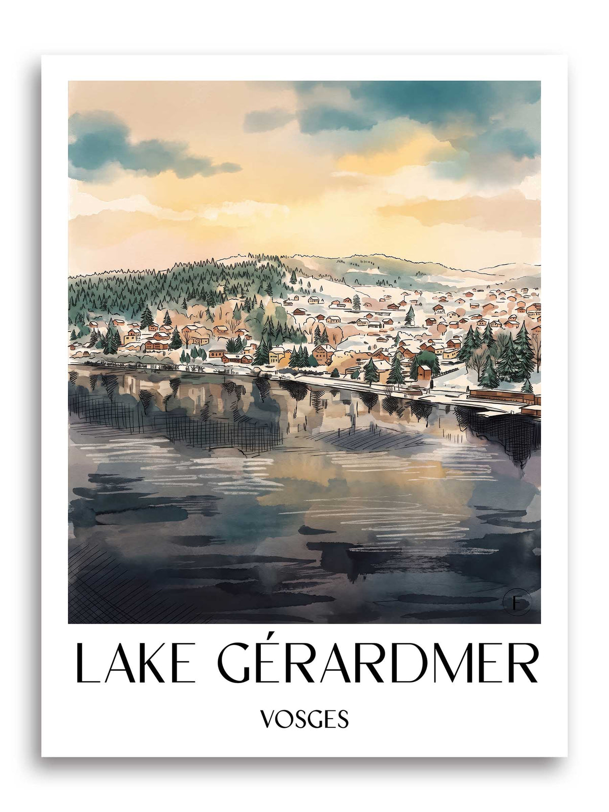 Lac de Gérardmer Poster - Vosges - Frankreich Kunstdruck - Aquarell von A4 bis A1
