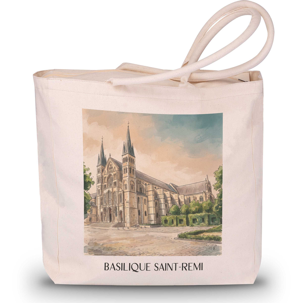 basilique-saint-remi-reims-frankreich-einkaufstasche-aquarell