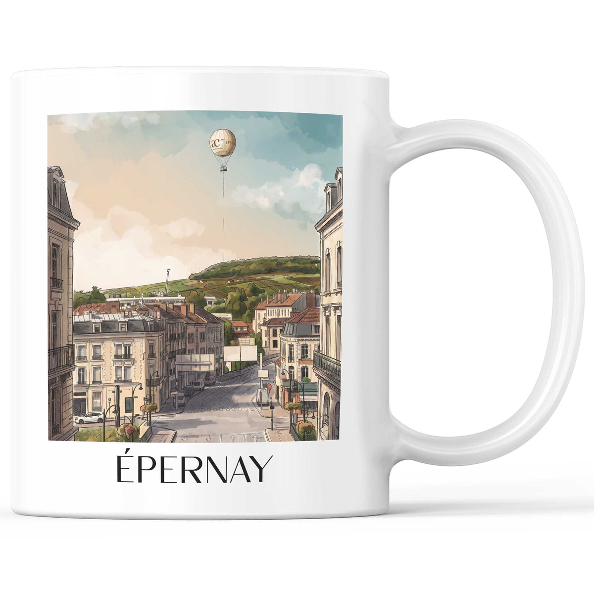Épernay Kaffeebecher - Champagne - Frankreich Becher - Kaffeetasse im Aquarell Stil