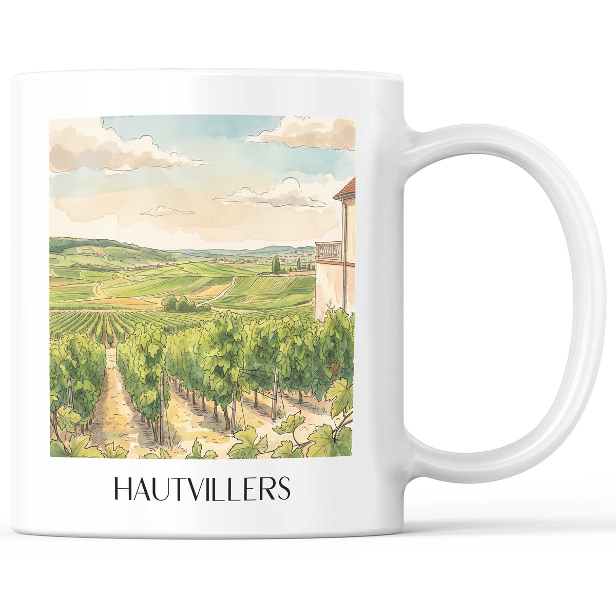 Hautvillers Kaffeebecher - Champagne - Frankreich Becher - Kaffeetasse im Aquarell Stil