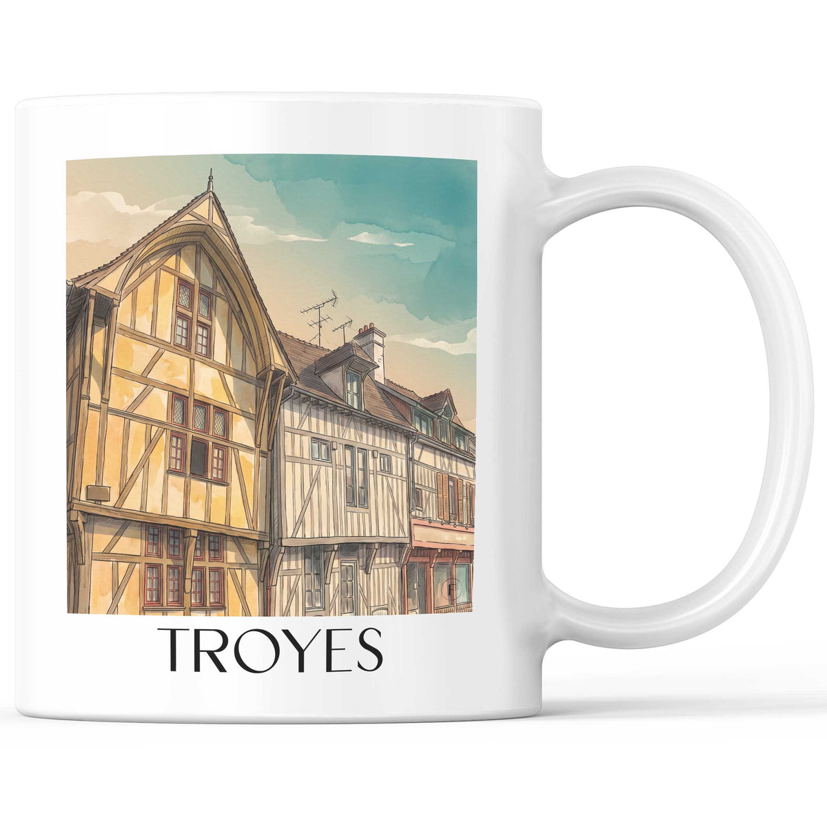 Troyes Kaffeebecher - Champagne - Frankreich Becher - Kaffeetasse im Aquarell Stil