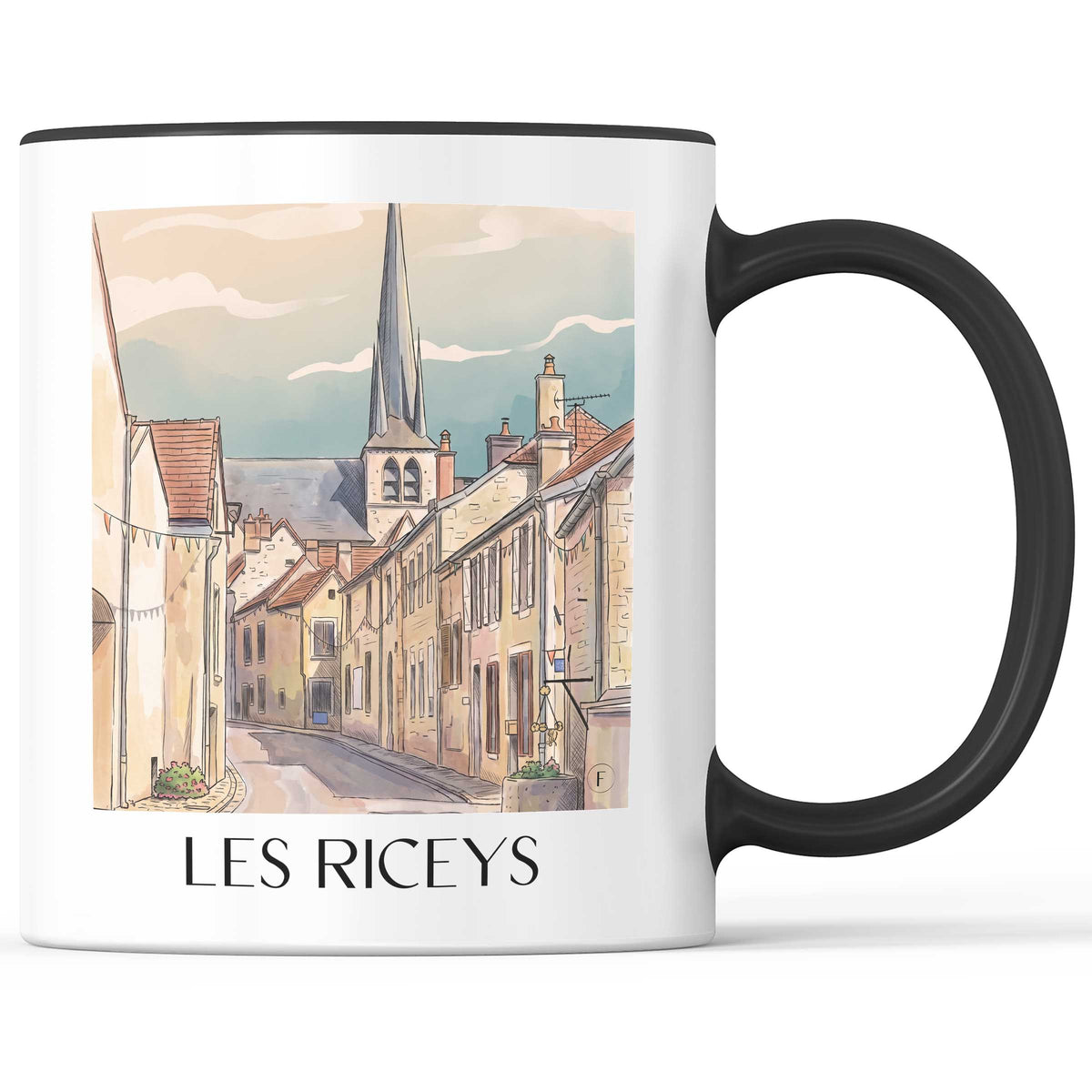 Les Riceys Kaffeebecher - Côte des Bar - Frankreich Becher - Kaffeetasse im Aquarell Stil