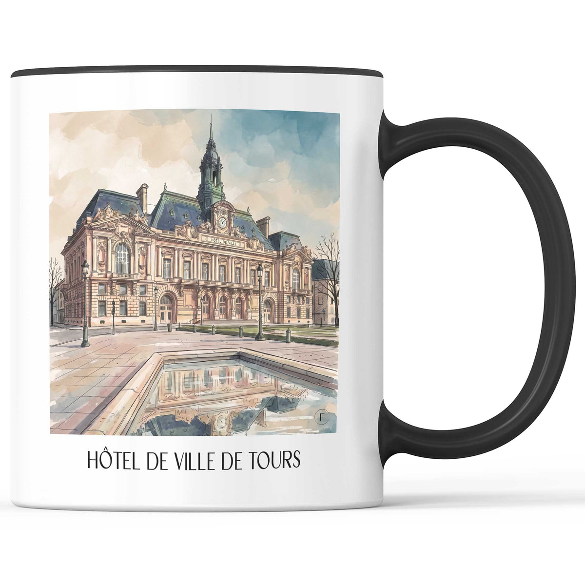 hôtel-de-ville-de-tours-val-de-loire-frankreich-kaffeebecher-aquarell