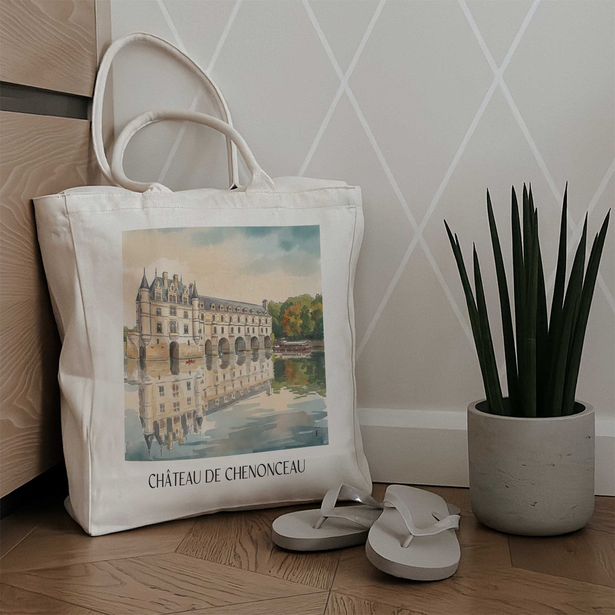 château-de-chenonceau-val-de-loire-frankreich-einkaufstasche-aquarell