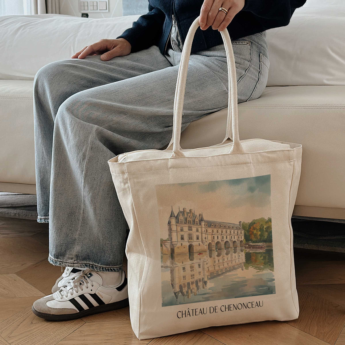 château-de-chenonceau-val-de-loire-frankreich-einkaufstasche-aquarell