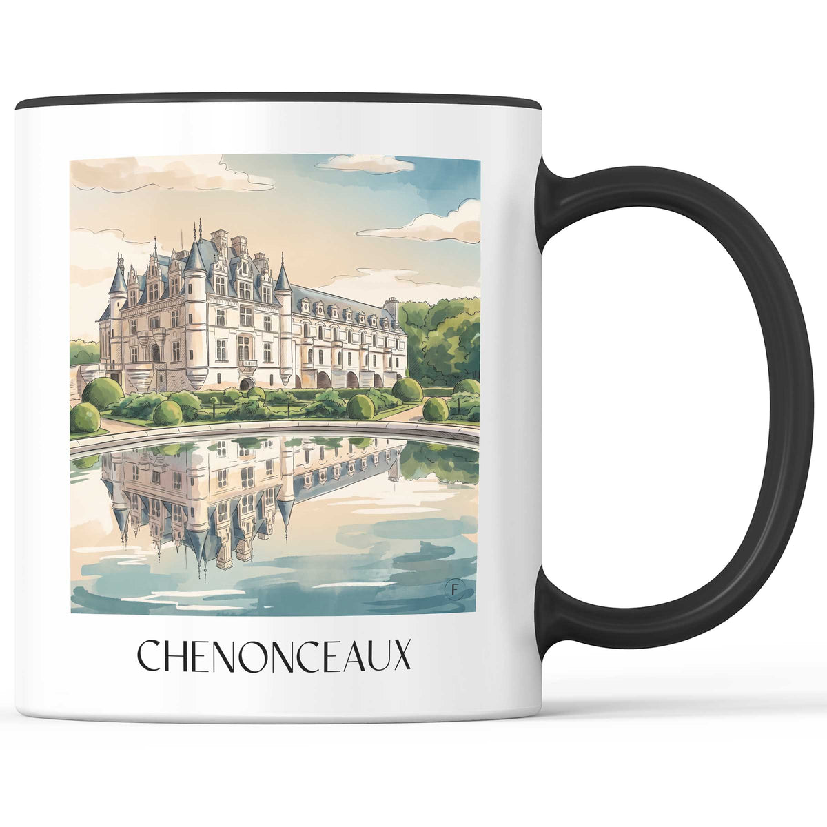 Chenonceaux Kaffeebecher - Val de Loire - Frankreich Becher - Kaffeetasse im Aquarell Stil