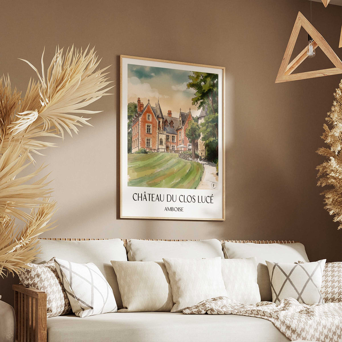château-du-clos-lucé-amboise-frankreich-poster-aquarell