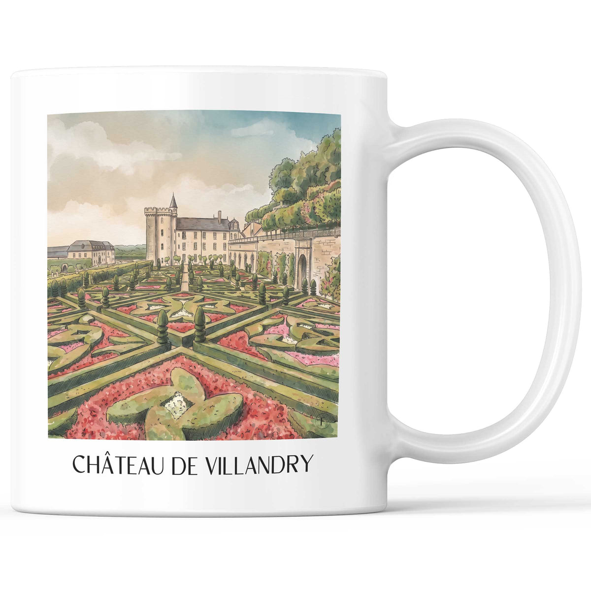 Château de Villandry Kaffeebecher - Val de Loire - Frankreich Becher - Kaffeetasse im Aquarell Stil