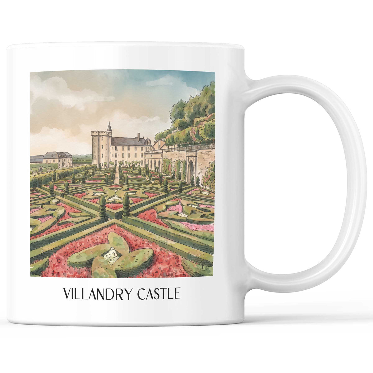 Château de Villandry Kaffeebecher - Val de Loire - Frankreich Becher - Kaffeetasse im Aquarell Stil