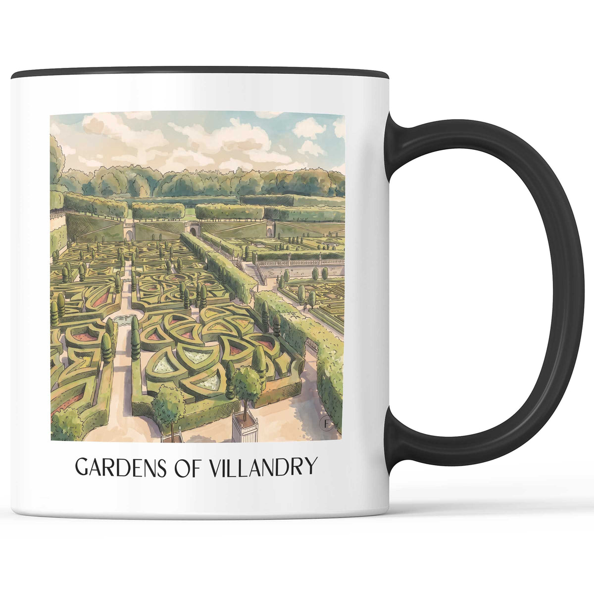Jardins de Villandry Kaffeebecher - Val de Loire - Frankreich Becher - Kaffeetasse im Aquarell Stil