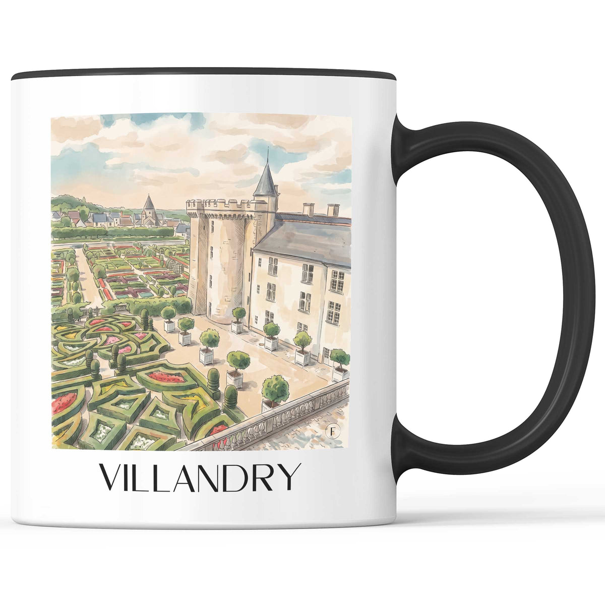 Villandry Kaffeebecher - Val de Loire - Frankreich Becher - Kaffeetasse im Aquarell Stil