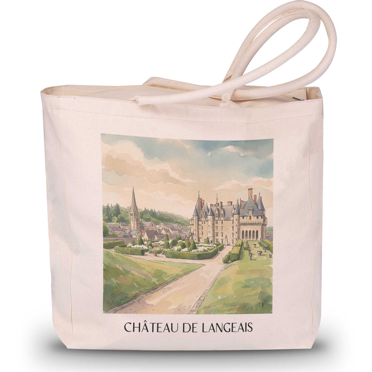 château-de-langeais-val-de-loire-frankreich-einkaufstasche-aquarell