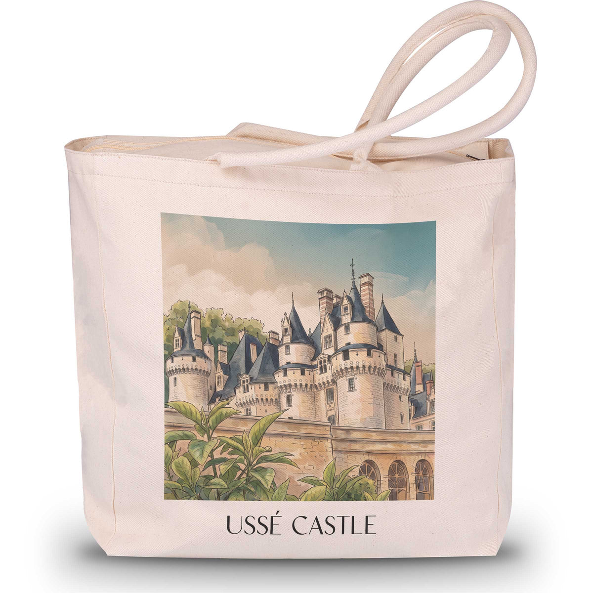 Château d'Ussé Shopping Tasche - Rigny-Ussé - Frankreich Tote Bag - Einkaufstasche im Aquarell Stil