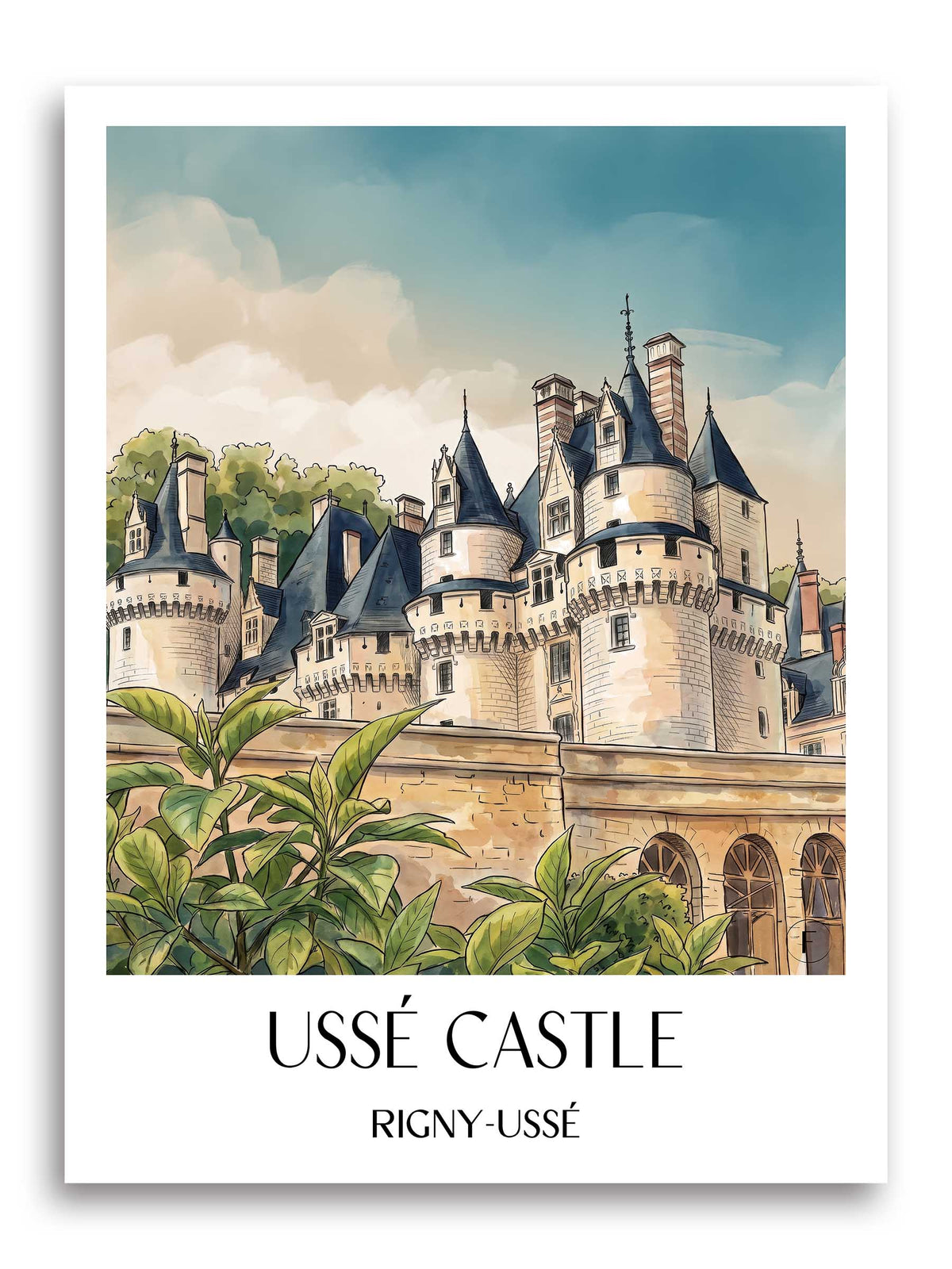 Château d'Ussé Poster - Rigny-Ussé - Frankreich Kunstdruck - Aquarell von A4 bis A1