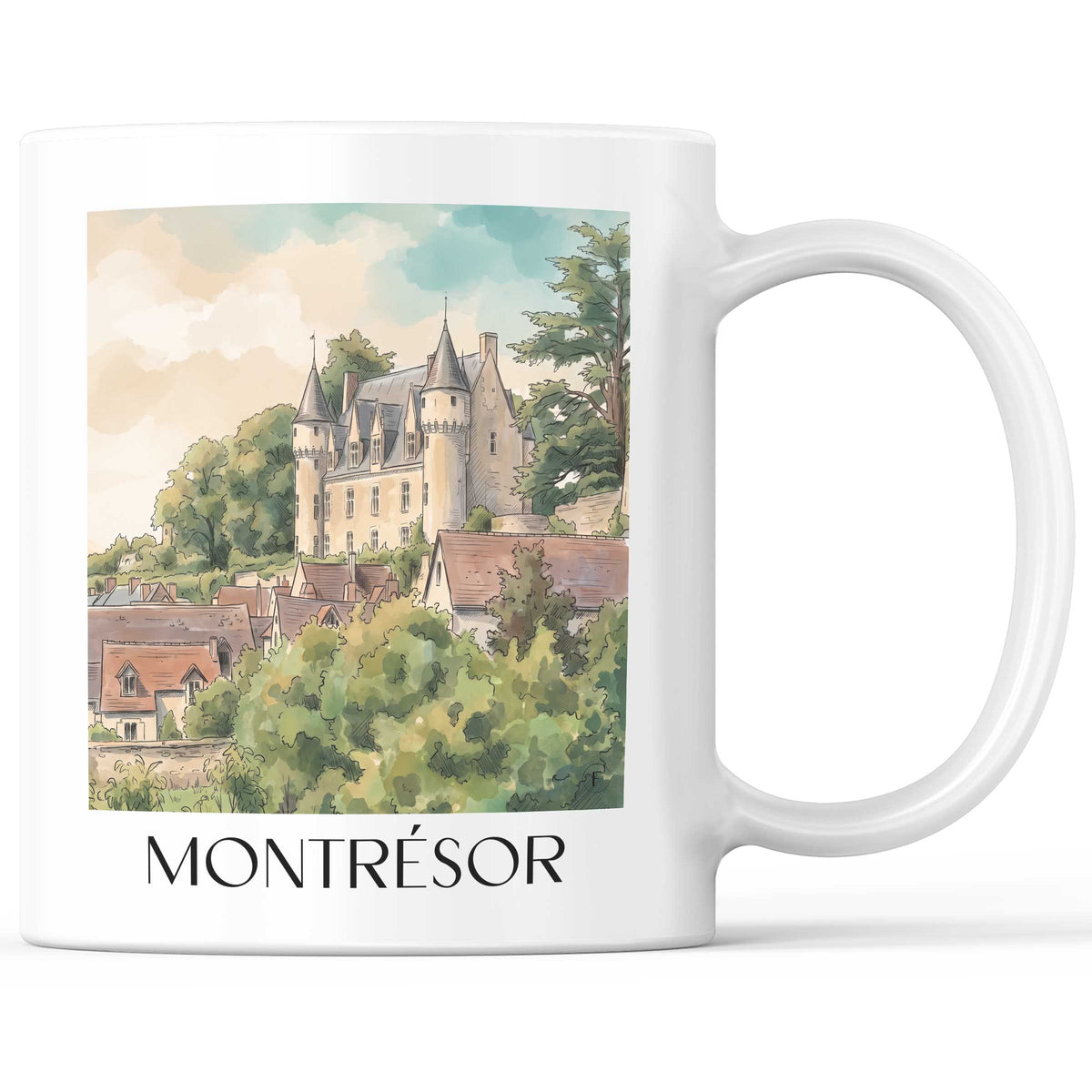 Montrésor Kaffeebecher - Val de Loire - Frankreich Becher - Kaffeetasse im Aquarell Stil