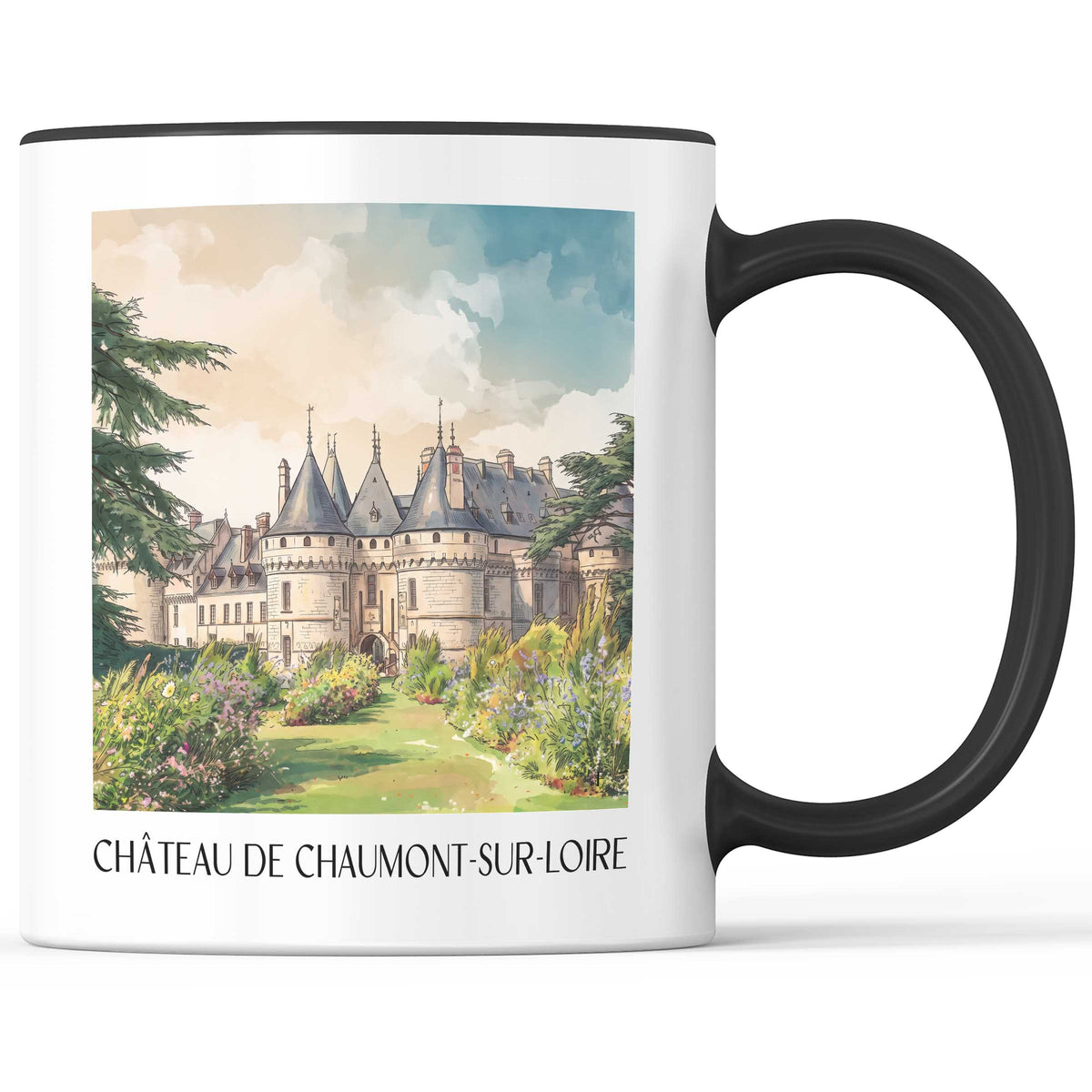 château-de-chaumont-sur-loire-val-de-loire-frankreich-kaffeebecher-aquarell