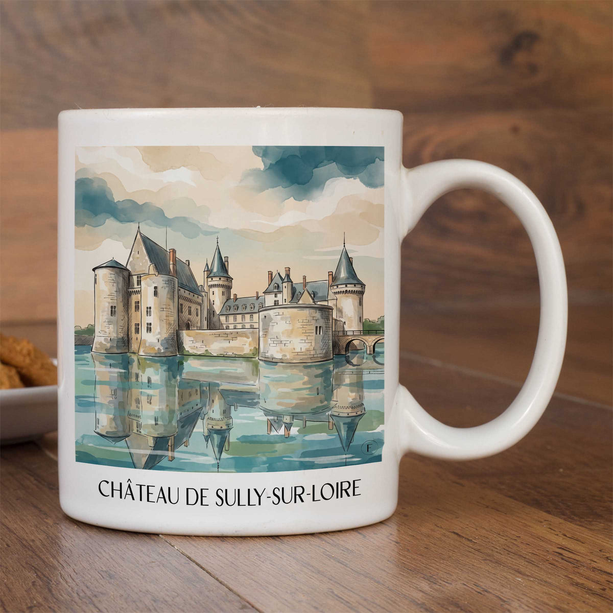 château-de-sully-sur-loire-val-de-loire-frankreich-kaffeebecher-aquarell