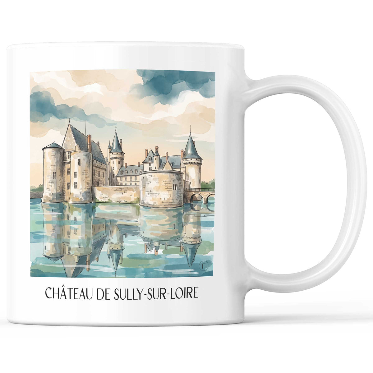 Château de Sully-sur-Loire Kaffeebecher - Val de Loire - Frankreich Becher - Kaffeetasse im Aquarell Stil