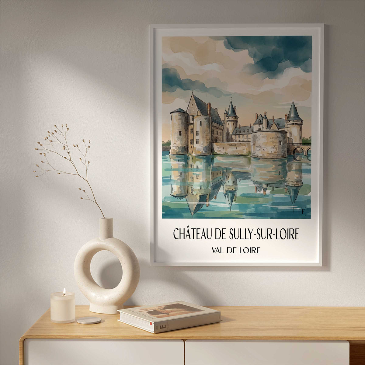 château-de-sully-sur-loire-val-de-loire-frankreich-poster-aquarell